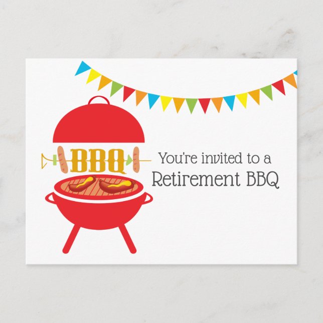 bbq retirement party, barbecue, bbq grill, welcome invitation postcard (Front)