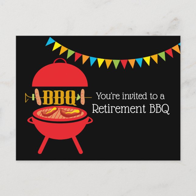 bbq retirement party, barbecue, bbq grill, welcome invitation postcard (Front)