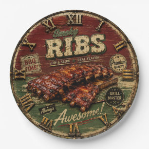 BBQ Ribs Smokehouse Barbecue Grill Master Gift Paper Plates