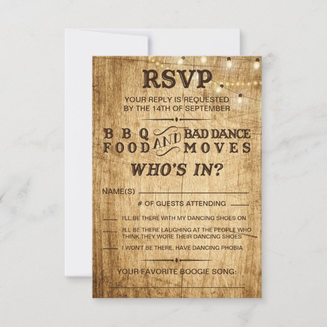 BBQ RSVP for rustic wedding Card (Front)