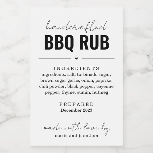 BBQ Rub Barbeque Seasoning Blend Jar Label Gift