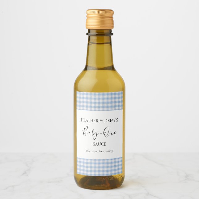 BBQ Sauce Custom Baby Shower Barbecue Boy Blue Wine Label (Front)