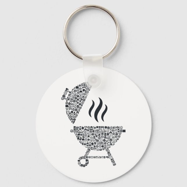 Bbq Shape Collage Silhouette Grill Cook Shirt Byrb Keychain (Front)