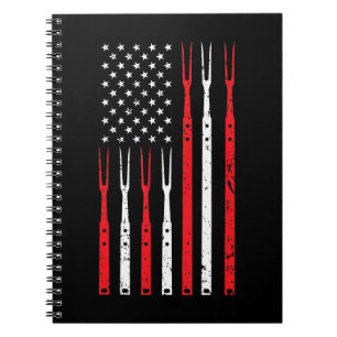 BBQ Shirt For Men Dad Gift Patriotic USA Flag Notebook
