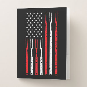 BBQ   Shirt For Men Dad Gift Patriotic USA Flag Pocket Folder