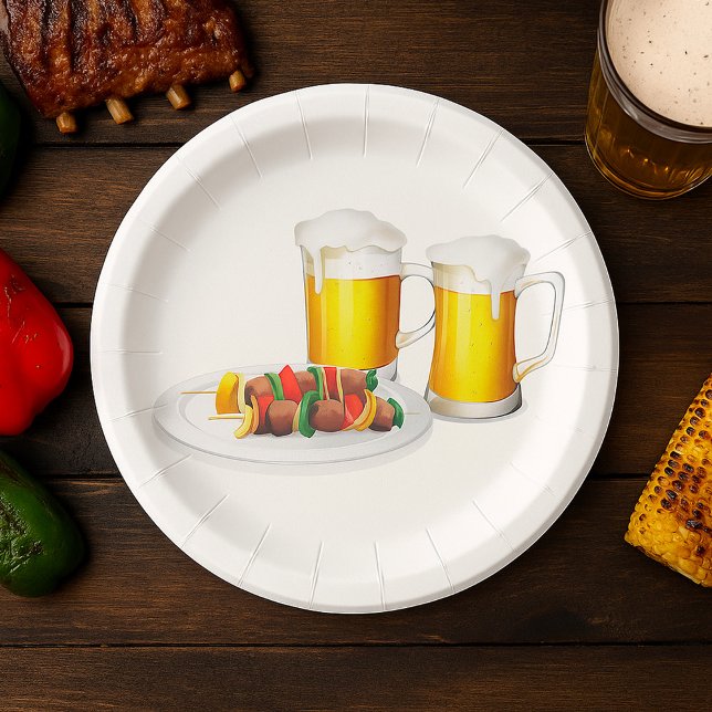 BBQ Skewers and Beer Summer Cookout Paper Plates (Creator Uploaded)
