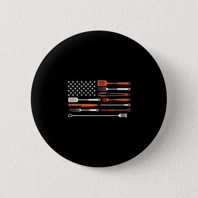 Bbq smoker barbecue chef grilling tools usa flag button (Front)