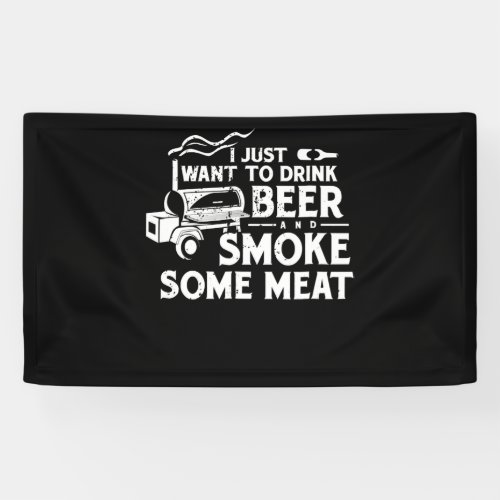 BBQ Smoking Pitmaster Gift Drink Beer Smoke Meat Banner
