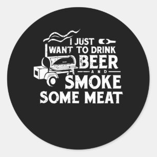 BBQ Smoking Pitmaster Gift Drink Beer Smoke Meat Classic Round Sticker
