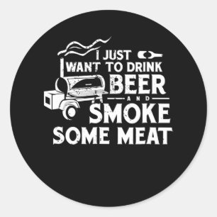 BBQ Smoking Pitmaster Gift Drink Beer Smoke Meat Classic Round Sticker
