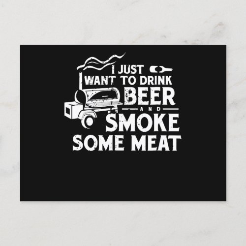 BBQ Smoking Pitmaster Gift Drink Beer Smoke Meat Holiday Postcard