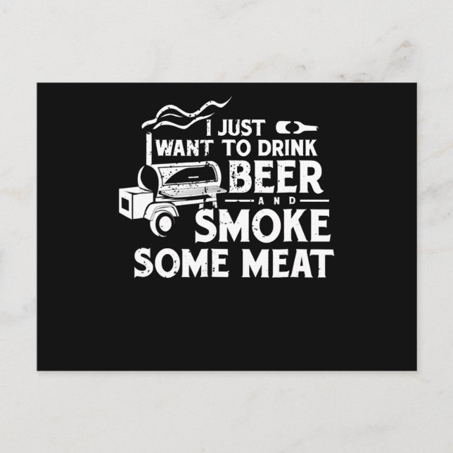 BBQ Smoking Pitmaster Gift Drink Beer Smoke Meat Holiday Postcard (Front)