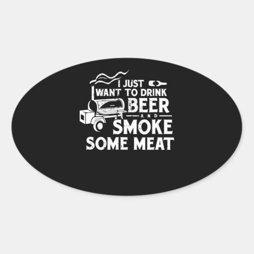 BBQ Smoking Pitmaster Gift Drink Beer Smoke Meat Oval Sticker