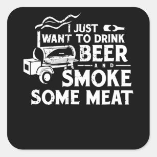 BBQ Smoking Pitmaster Gift Drink Beer Smoke Meat Square Sticker