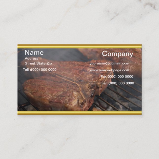 BBQ steaks on the grill with smoke Business Card (Front)