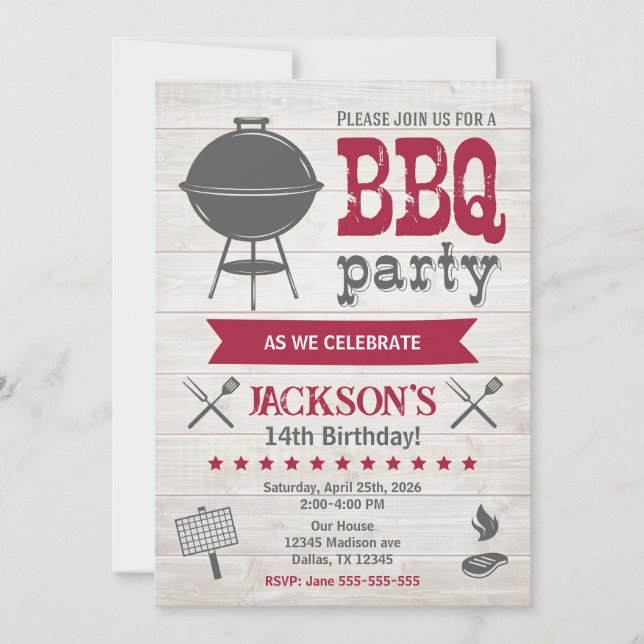 BBQ Summer Backyard Birthday Party Rustic Invitation (Front)