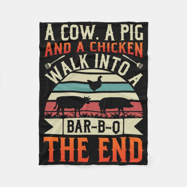 Bbq Summer Grillin Cow Pig Chicken For Men Graphic Fleece Blanket (Front)