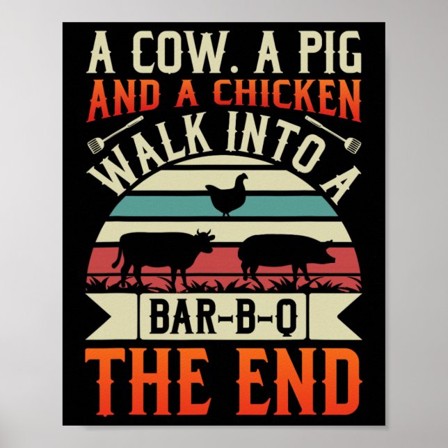 Bbq Summer Grillin Cow Pig Chicken For Men Graphic Poster (Front)