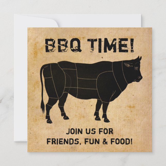 BBQ Time! (distressed paper background) Invitation (Front)