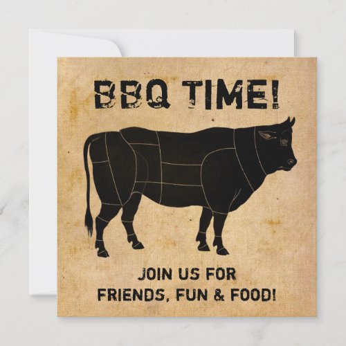 BBQ Time! (distressed paper background) Custom Invites