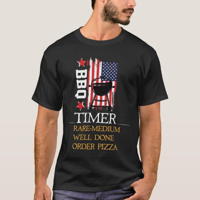 Bbq Timer Flag Funny Barbecue Grill 4th T-Shirt (Front)