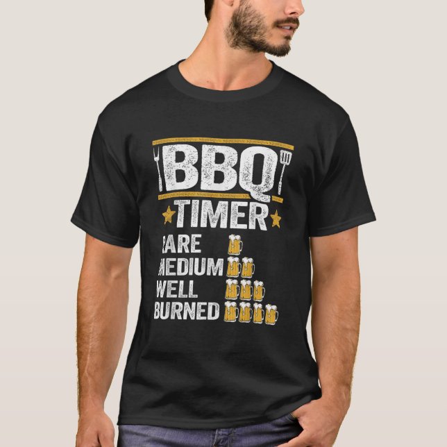 BBQ Timer Grilling Barbecue Smoking Meat Funny Pig T-Shirt (Front)