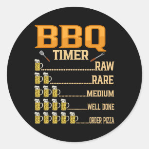 Bbq Timer Raw Rare Medium Well Done Grill Lovers Classic Round Sticker