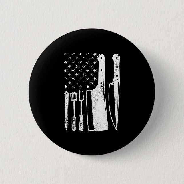 Bbq usa flag patriotic fourth of july master chef  button (Front)