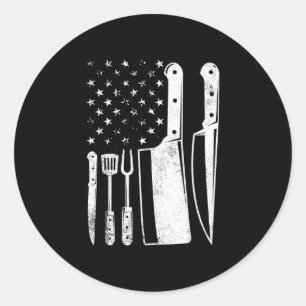 Bbq usa flag patriotic fourth of july master chef classic round sticker