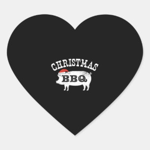 BBQ Vintage Distressed Santa Hat Pork Heart Sticker