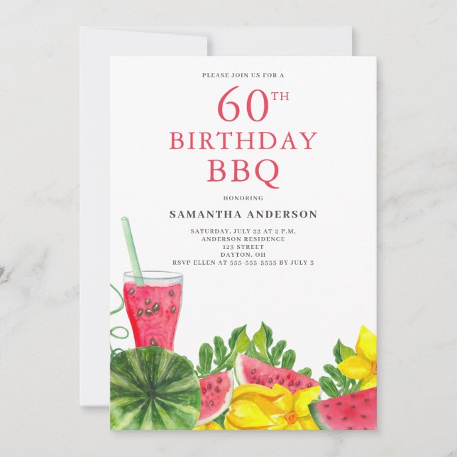 BBQ Watermelon 60th Birthday Party Invitation (Front)