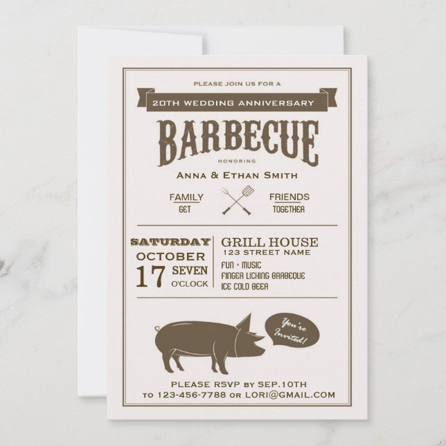 BBQ Wedding Anniversary Party Invitation (Front)