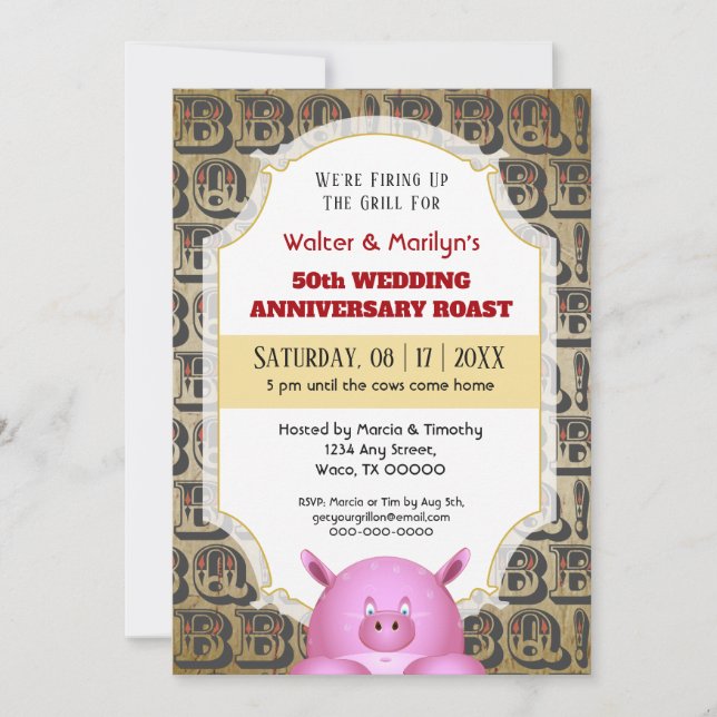 BBQ Wedding Anniversary Pig Roast Party Invite (Front)