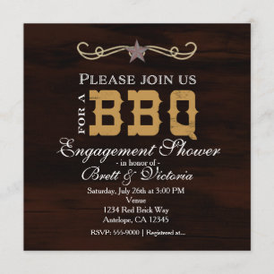 BBQ Western Wood Engagement Couples Shower Party Invitation