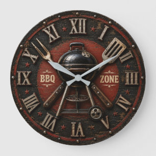 BBQ Zone Backyard BBQ Gift Vintage Barbecue Large Clock