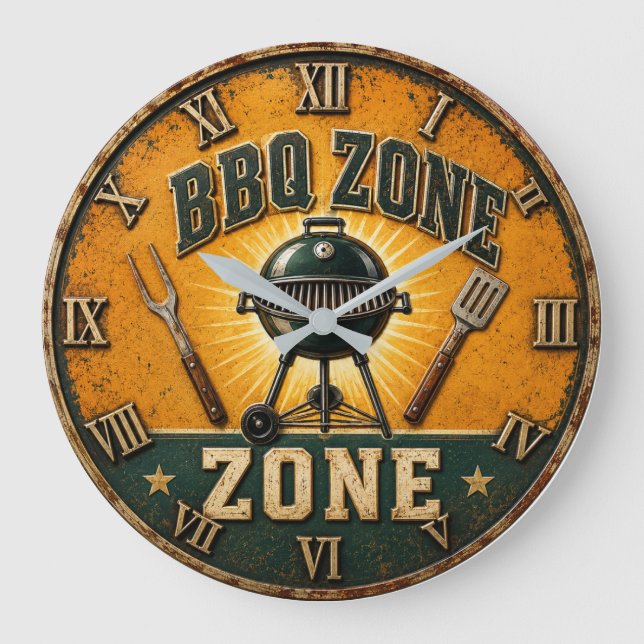 BBQ Zone Rustic Grill Master Outdoor Kitchen Large Clock (Front)