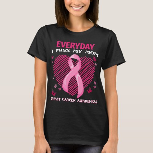 BC Awesome Heart Ribbon Memory Of Mom Breast Cance T_Shirt