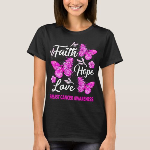 BC Breast Cancer Awareness Faith Hope Love Butterf T_Shirt