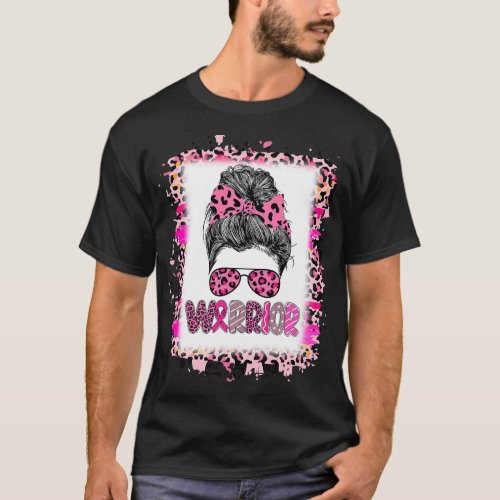 BC Breast Cancer Messy Bun Pink Warrior Breast Can T_Shirt