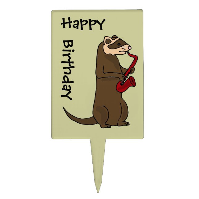 BC- Ferret Playing Saxophone Birthday Cake Topper (Front)