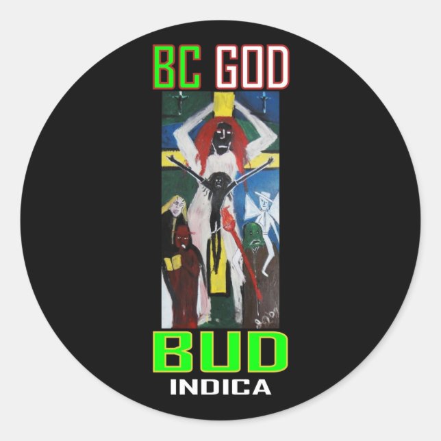 BC GOD BUD INDICA CLASSIC ROUND STICKER (Front)