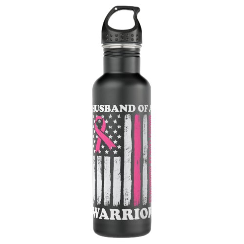 BC Husband of A Warrior USA Flag Ribbon Breast Can Stainless Steel Water Bottle