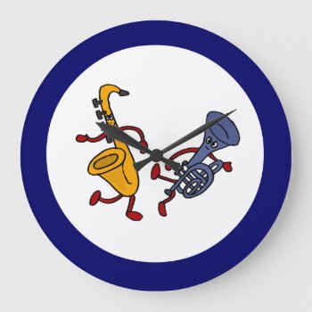 Bc- Saxophone And Trumpet Dancing Wall Clock by tickleyourfunnybone at Zazzle