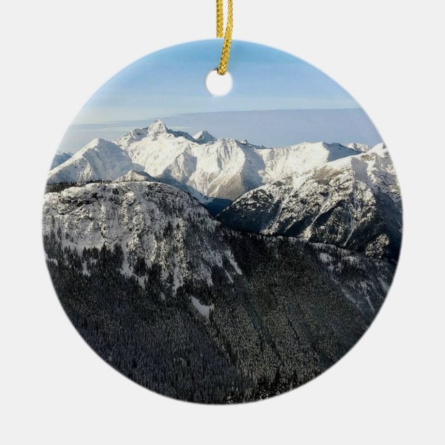 BC Snowy Mountains Ceramic Ornament (Front)