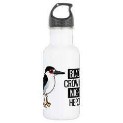 Black-crowned Night Heron with Black & White Text Water Bottle (24 oz)