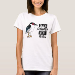 Black-crowned Night Heron with Black & White Text Women's Basic T-Shirt