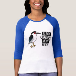 Black-crowned Night Heron with Black & White Text Ladies Raglan Fitted T-Shirt