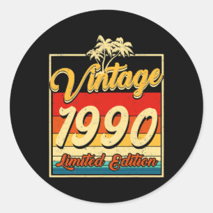 Bday 32 Year Old Vintage 1990 Limited Edition Classic Round Sticker