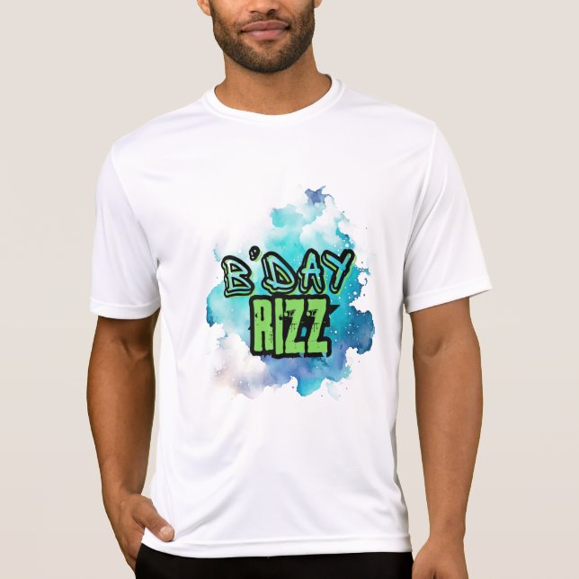 B'Day (Birthday) Rizz Green And Monochromatic Blue T-Shirt (Front)