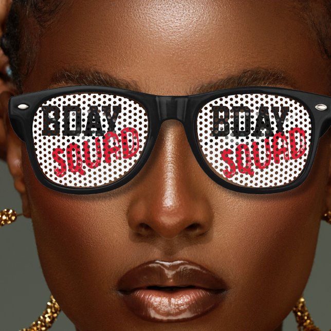 Bday Squad Black White & Red Birthday Party Retro Sunglasses (black white and red bday squad retro sunglasses)